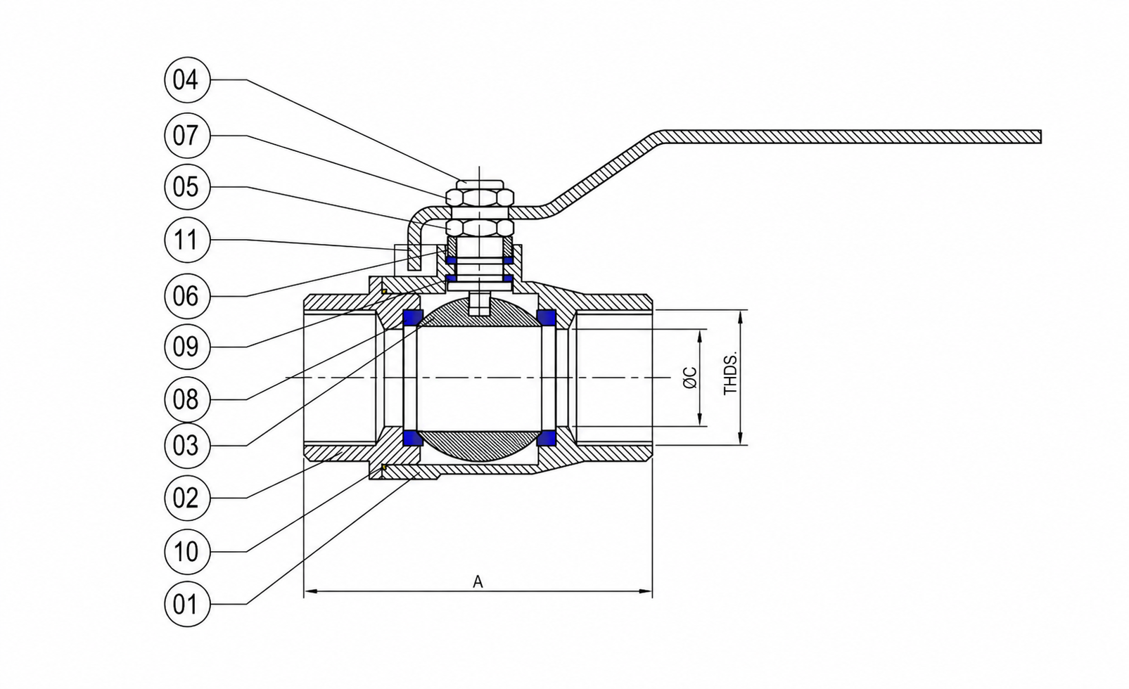 Ball Valve — 20mm Technical Drawing